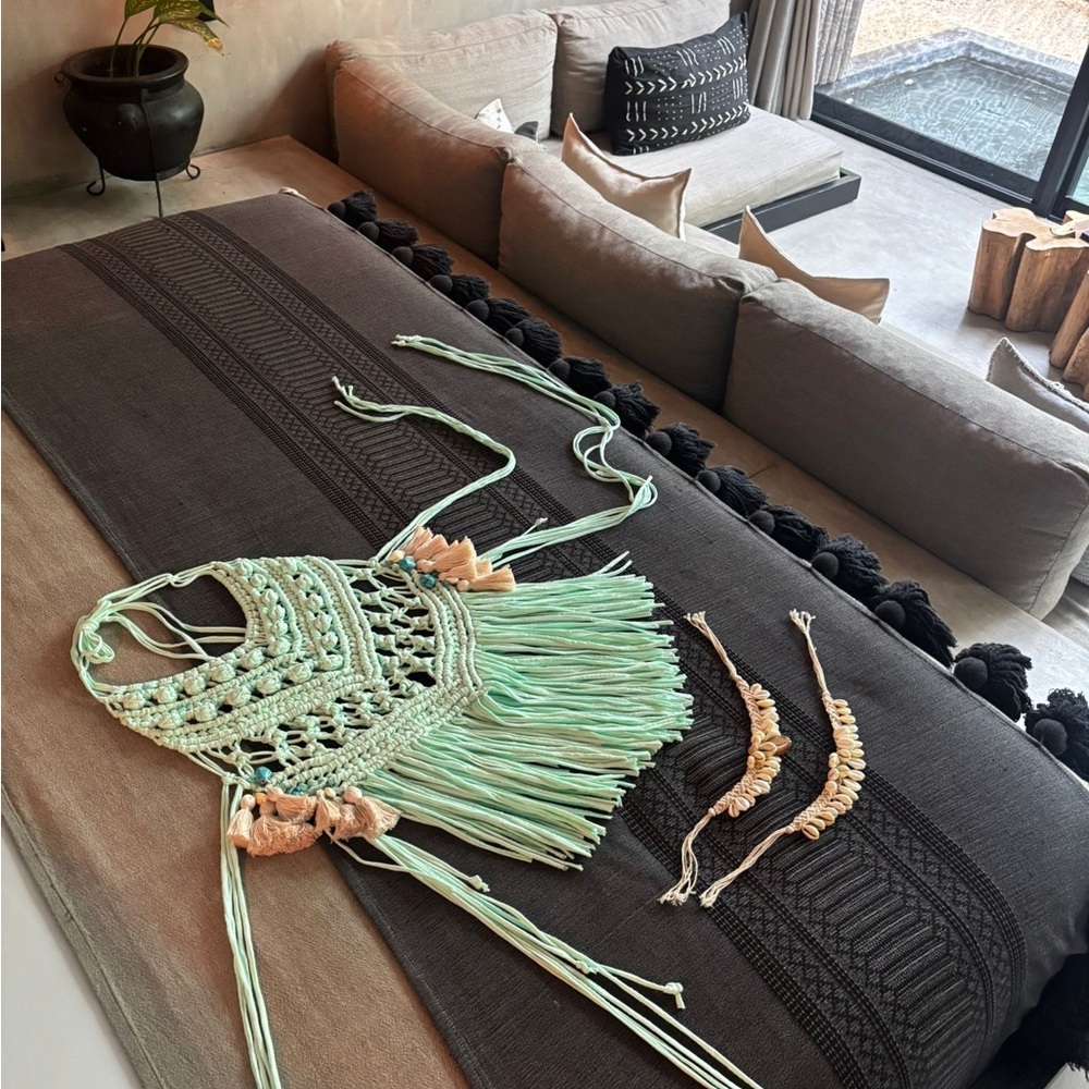 Hand Crafted Macrame Fringe Swim Coverup/Halter Top